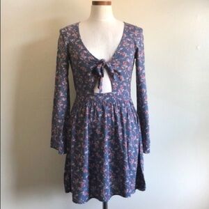 AEO Blue floral mini dress with cut out, A-line